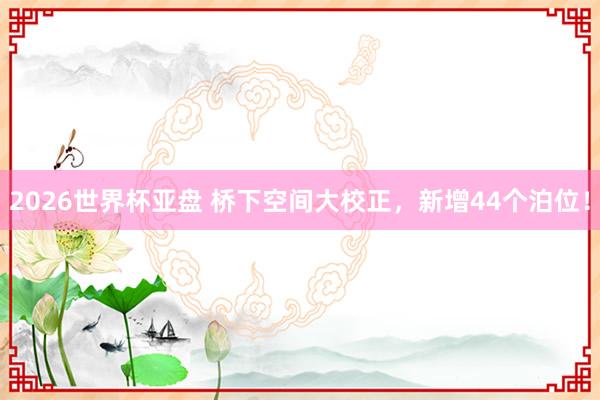 2026世界杯亚盘 桥下空间大校正,新增44个泊位!
