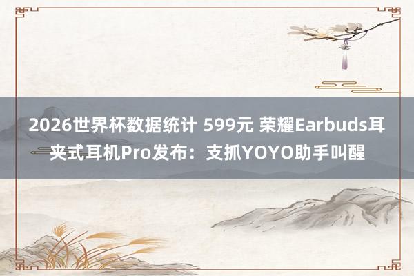 2026世界杯数据统计 599元 荣耀Earbuds耳夹式耳机Pro发布:支抓YOYO助手叫醒