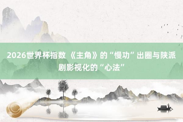 2026世界杯指数 《主角》的“慢功”出圈与陕派剧影视化的“心法”