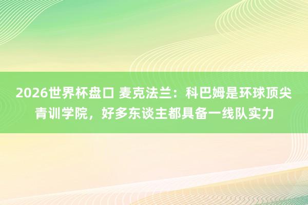 2026世界杯盘口 麦克法兰：科巴姆是环球顶尖青训学院，好多东谈主都具备一线队实力
