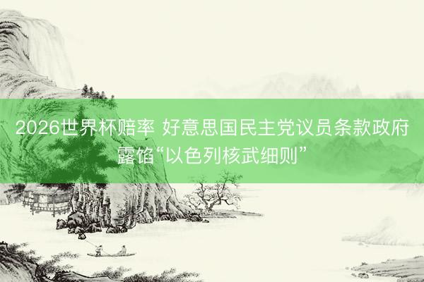 2026世界杯赔率 好意思国民主党议员条款政府露馅“以色列核武细则”