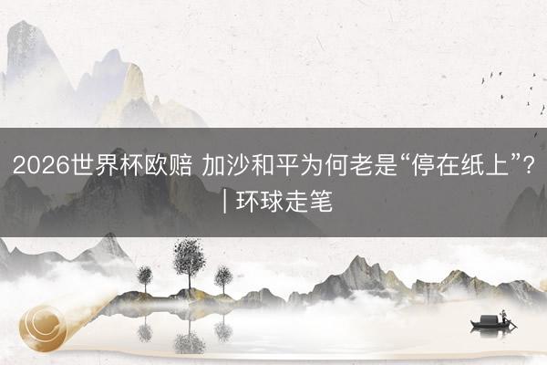 2026世界杯欧赔 加沙和平为何老是“停在纸上”? | 环球走笔