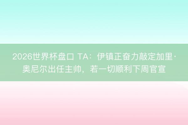 2026世界杯盘口 TA：伊镇正奋力敲定加里·奥尼尔出任主帅，若一切顺利下周官宣